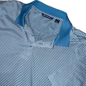 Cutter & Buck Golf Polo Shirt Large Blue Striped Short Sleeve Mens